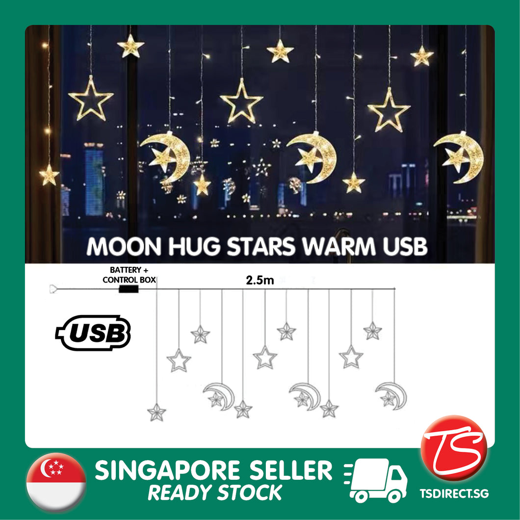 MOON HUG STAR WARM USB Type Hari Raya Festive Night Decoration Fairy LED Light